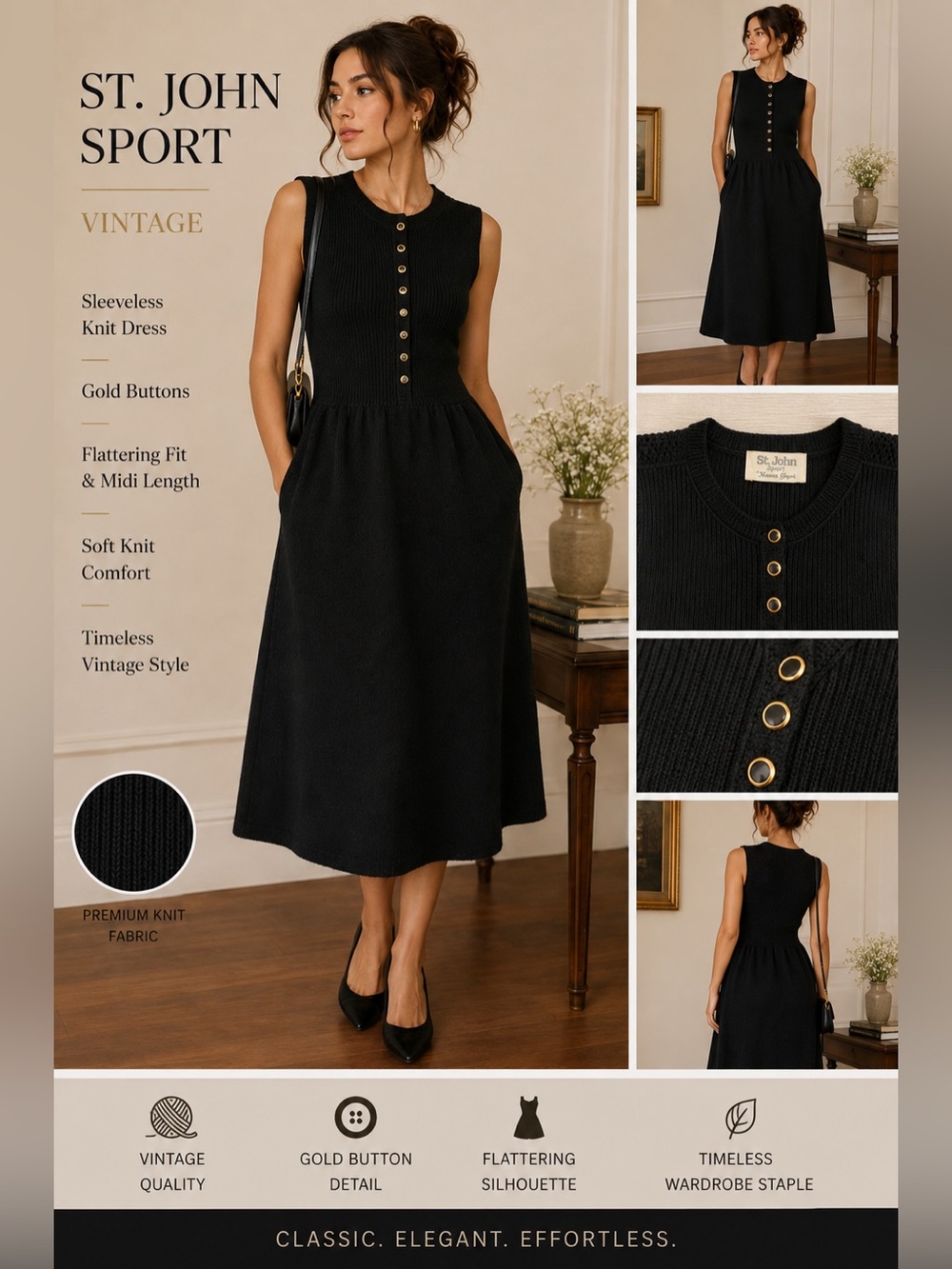 Vintage St John Sport Dress Quiet Luxury Old Money Minimalist Designer Midi